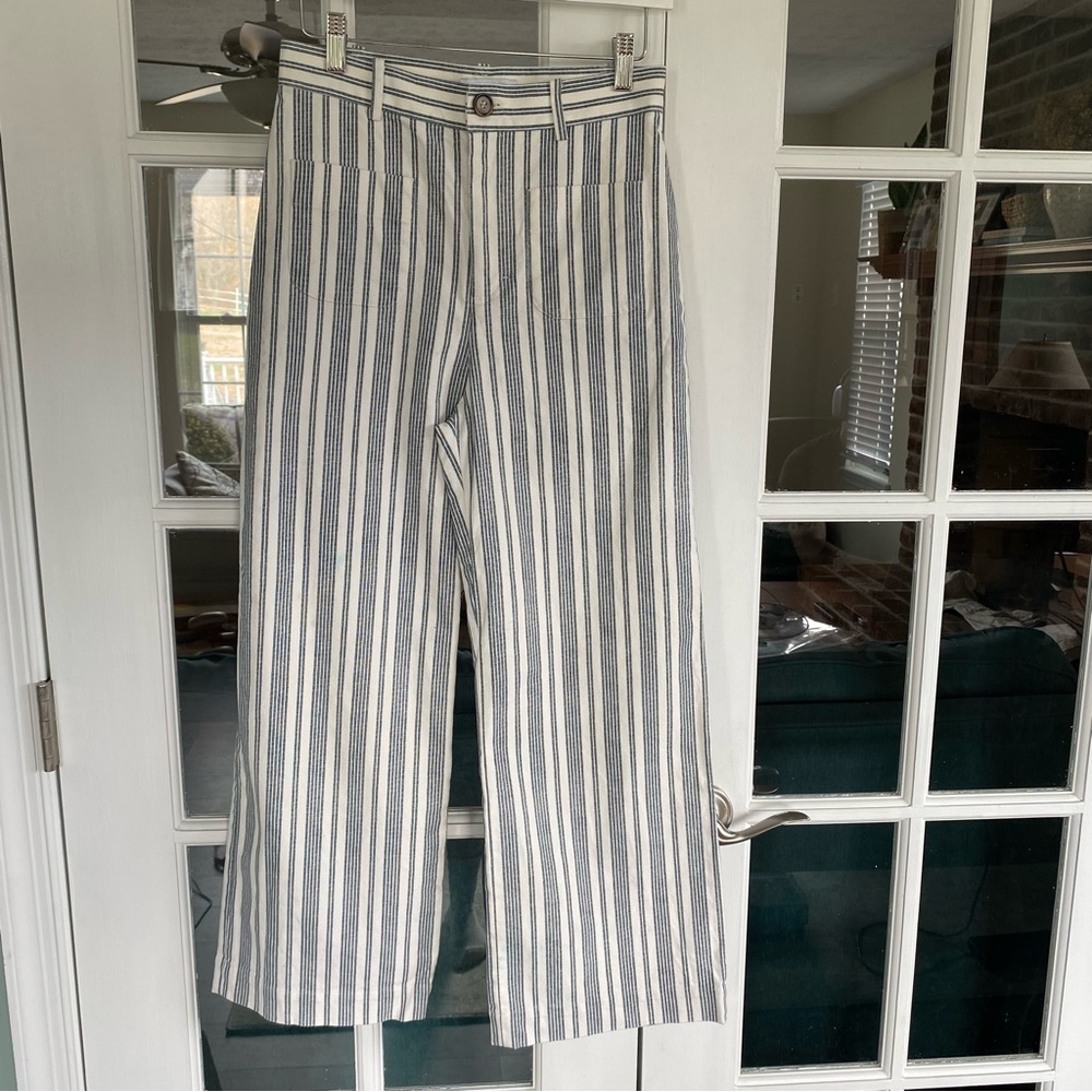 & Other Stories Cream and Blue Striped Wide Leg Pants